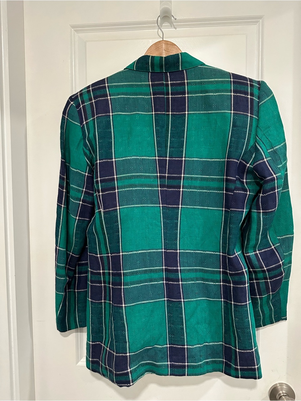 Bugatchi Linea Donna Vintage VTG Women’s Green & Navy Plaid 90s Blazer Oversized - Picture 2 of 12